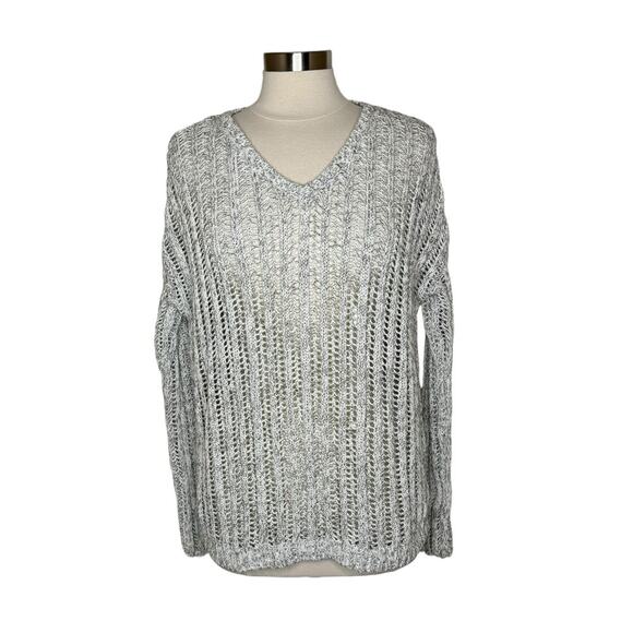 Velvet By Graham and Spencer Open Knit Marled Pullover Sweater Gray Womens Large - Picture 1 of 10